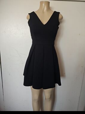 Haute Monde Black V-Neck Fit & Flare Mini Dress